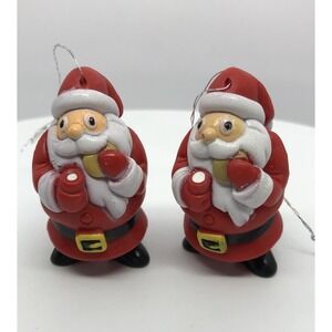 2 Adorable Santa Claus Ornaments Eating Milk‎ And Cookies Holiday Decorating